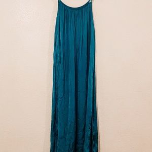 blue silky maxi dress